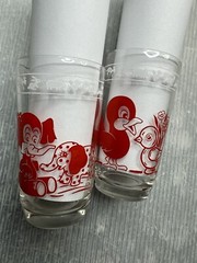 vintage SWANKY SWIGS 1950s Kraft Promo JUICE GLASS Red Elephant Bird LOT/2