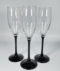 Luminarc Domino Champagne Flutes 8.75″ Black Stem France Set of 3