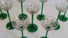 Group/9 Vintage Bohemian INTAGLIO Gilt Engraved Goblets