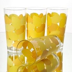 VTG Libbey Lemon Yellow Glass Tumblers Set of 4 Large 16oz Iced Tea Glasses 6.5″