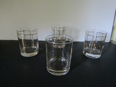 4 MCM Georges Briard Drinking Glasses Lowball WINDOW PANE Gold Old Fashion Bar