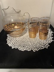 Libbey Glass Co. Gold Bands 5 Piece Pitcher Set W/ 2 Qt Pitcher