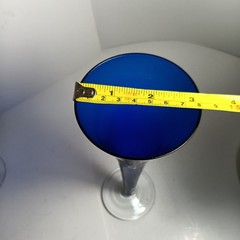 Cobalt Blue Clear Stem Set of 2 Champagne Coupe Glasses and Fluted Vase Accent