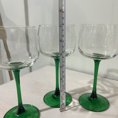 French Green Stem Wine Glass Set-Made In France 4 Luminarc 7 inches