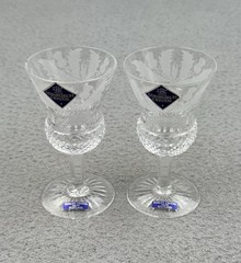 Edinburgh Thistle Cut Crystal Wine Goblet Glasses Pair 4.3″ Tall