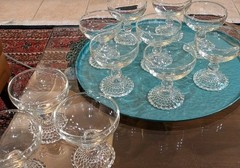 11 Vintage Mid Century Bubble Glass Hobnail Pedestal Champagne/Sherbert Coupes