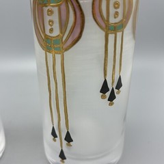 Bohemia Glass Czech Republic High Ball Hand Painted Frosted Glass Art Deco 5.75”