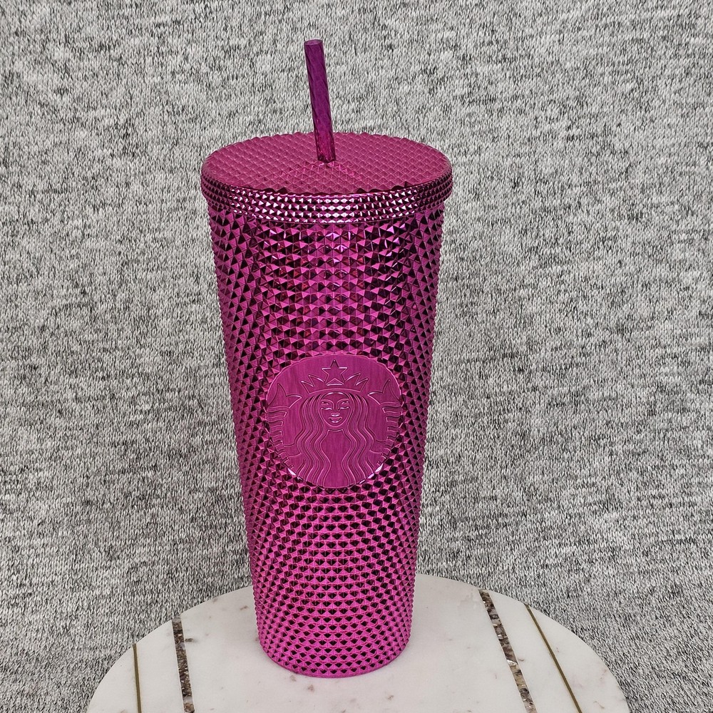 Starbucks Pink Studded Tumbler 24oz Cold Cup Lid Straw 2023 Limited Edition Logo