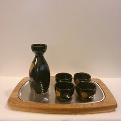 VTG Retro Mid Century MOD Barware Wine Sake Set Carafe Decanter w/Serving Tray