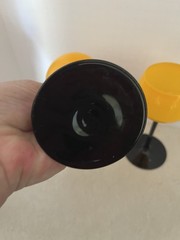 Hand Blown Glass Stemmed Wine Goblets Yellow And Black Modern 6.25”x3” Set Of 2