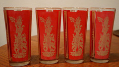 4pcs Vintage 1960’s Culver MANDALAY Red Siam «Thai Goddess» Highball Glasses