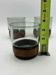 Set of 3 Vintage Tumbler Whiskey Glasses Smoky Glass w/ Faux Leather Band