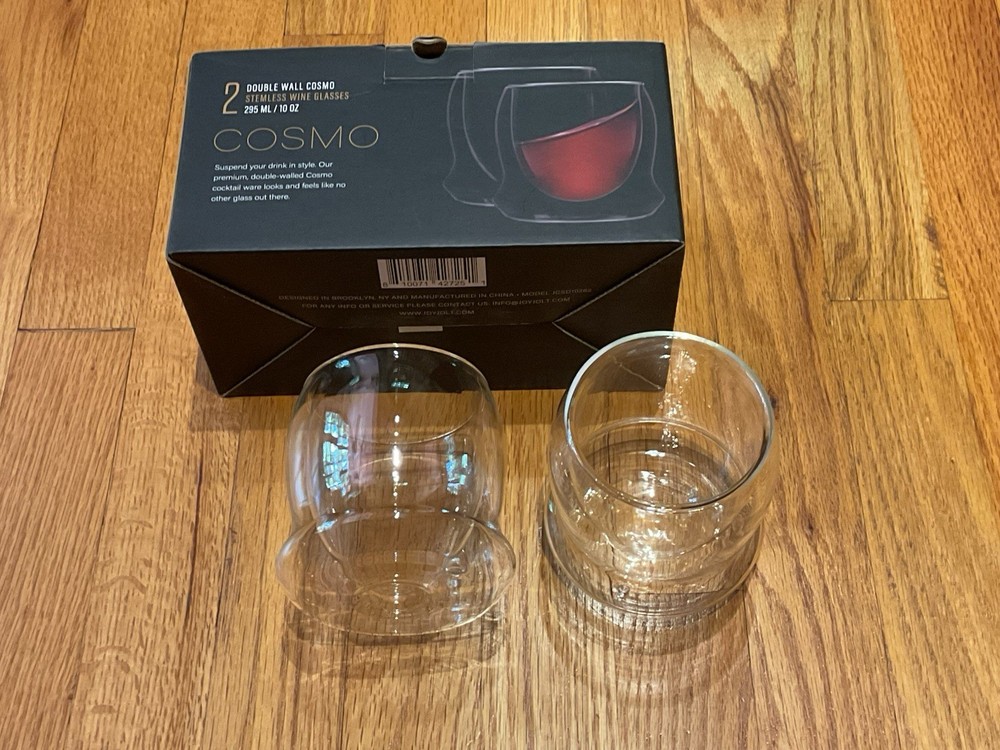 wine glasses set of 2 JoyJolt Cosmo Double Wall Stemless Wine Glasses New