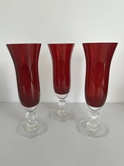 Williams Sonoma S/3 Red Glass Champagne Flutes ~ Made in Poland ~ NEW with tags