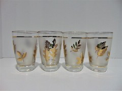 4 Libbey Golden Foliage Stem 3003 Frosted Gold Leaf Tumblers (P) 1953-1978