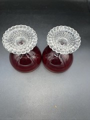 2 Vintage Anchor Hocking Bubble Foot Ruby Red Liquor Cocktail Goblets Champagne