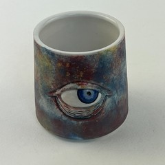 Travis Winters Studio Pottery Tumbler Eyeball Cup Hand Carved Functional Art
