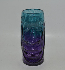Andrew Lannazzi Signed Mold‑Blown Tropical Blue Moai Glasses – Vintage – Good