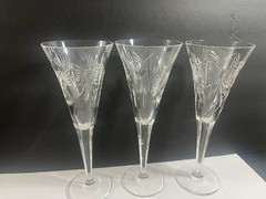 Set of 3 Waterford Millenium Happiness Crystal 9 1/4 Fluted Champagne Glasses