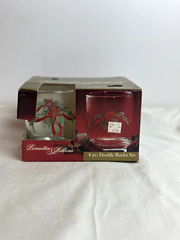 Anchor Hocking Poinsettia & Ribbons 3 Piece Glass Set 9oz Rocks Glasses Tumblers
