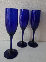 Set of 3 Glasses Vintage Libbey «Premiere» Cobalt Blue Champagne Flutes/glasses