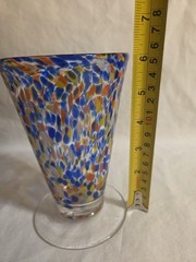 Pair 1 Source Inc Hand Blown Confetti Art Glass Goblets Tumblers Blue Orange…