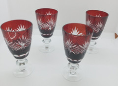 4 Ruby Red Cut to Clear Wine Glasses, 5″ Tall, VGC