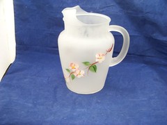 vintage Hazel-Atlas «Dogwood Flower» Frosted Glass Pitcher and 6 Glasses Set