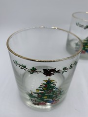 Vintage Christmas Tree Glass Lowball Tumblers Set Of 6 Rocking Horse Angel