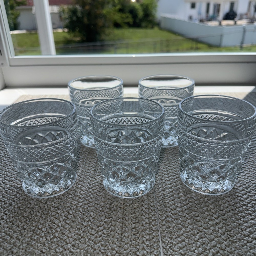 Set Of 5 Anchor Hocking Wexford Clear Old Fashioned/Rocks Juice Glasses Vintage