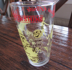Souvenir Florida State Map & Couple Fishing Vintage Drinking Glass MCM