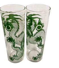 Vintage Orchids GREEN DRAGON Set TOM COLLINS Bar Glasses (2)