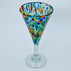 Hand Blown 8″ Glass Martini Margarita Green Glass Confetti Drinkware Bar. PO