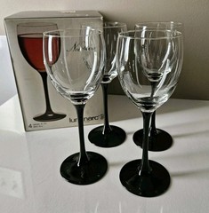 4 Vintage Black Stem Wine Glasses Luminarc Nocturne Vintage In Box 7.25″