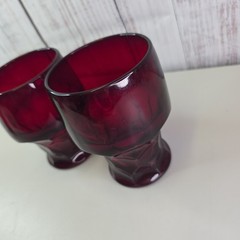 Vintage Ruby Red Drinking Glasses Set of 2 Georgian Honeycomb 5in Kitchen Decor