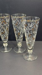 Vintage Gold Gilt Etched Champagne Flutes Set 6 Elegant Floral Glasses