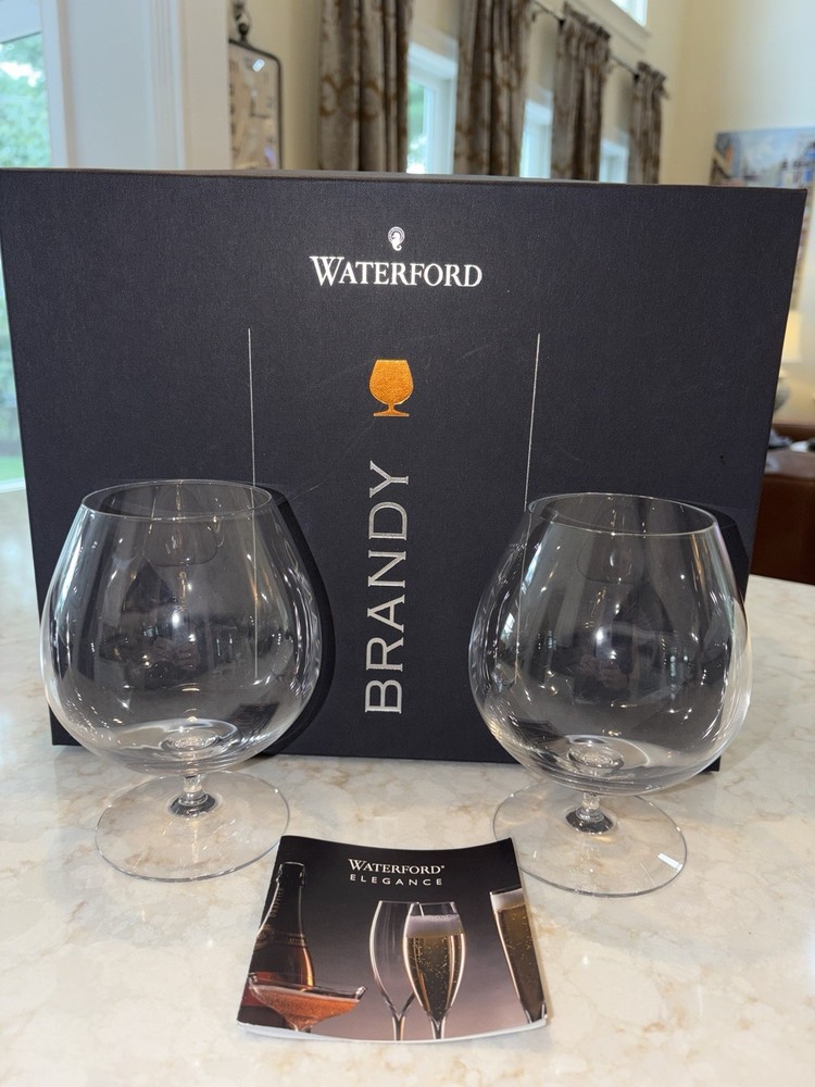 WATERFORD CRYSTAL Elegance Collection Set Of Two Brandy Snifters Glasses W/Box