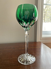 Cut Crystal Wine Goblet Emerald, Green Glass, Castille Pattern- AJKA, Hungary