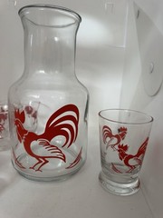 Vintage Mexico Red Rooster Breakfast Set Juice Service Carafe 7 Glasses Ice Cup