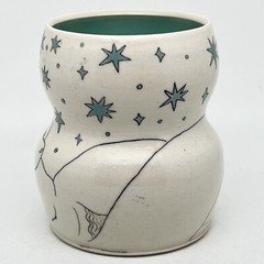 Michele Dross Ceramics Hand Made Art Pottery Mug Cup Woman In The Stars BluGreen