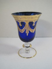 VTG Horchow 24 KtGold Cobalt Blue Crystal Wine Water Glass Goblet 6.5″ ITALY
