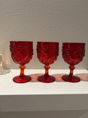 Vintage Madonna Inn Wild Rose Ruby Red Glass Water Goblets