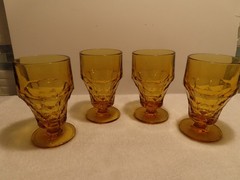 Vintage Anchor Hocking Georgian Amber Gold Honeycomb Tumblers 5” Set of 4