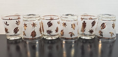 (6) Libbey Golden Foliage 6 Oz Old Fashioned Set Vintage Leaves Frosted MCM Lot