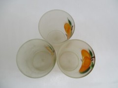 3 Vintage Hazel-Atlas Frosted Hand-Painted Pumpkin Juice Glasses