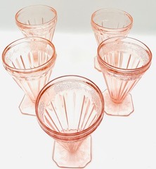Vintage Jeannette Glass Pink Floral Blossom Square Footed Tumbler – Set of 5