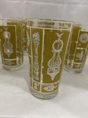 Hazel Atlas Americana Highball Tumblers Set 7 Mustard Gold Glasses 1950s
