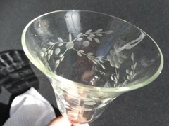 Unknown Maker Gray Cut Flower Leaves Dots 9oz Water Goblet UNK9846 Very Good Con