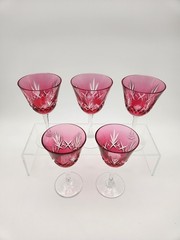 Vintage cranberry Nachtmann cut to clear crystal wine glasses. Set of 5.