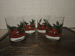 Vintage Libby Christmas Holly & Berries Rocks Low Ball Glasses Set Of 4 Or 5